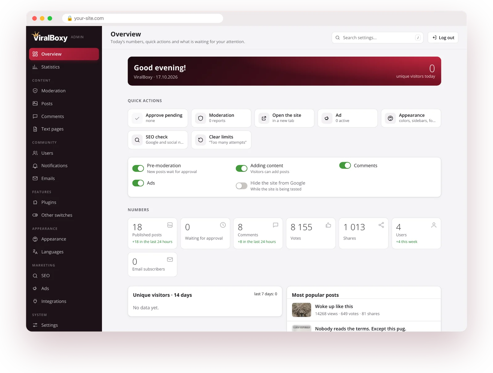 ViralBoxy admin panel